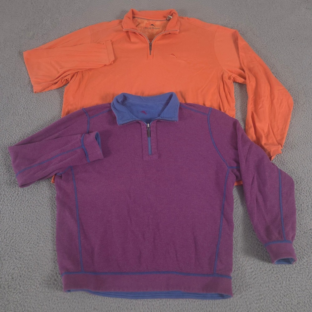 LOT OF 2 Tommy Bahama Pullover Mens XXL Multi Reversible Pima Cotton Quarter Zip